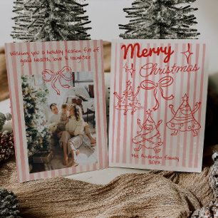 Retro handgezeichneter roter lustiger Weihnachtsba Feiertagskarte