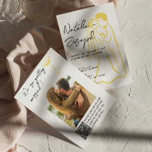 Retro Handgezeichneter Sommer QR-Code Foto-Hochzei Einladung