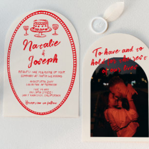 Retro Handgezeichnetes rotes einzigartiges Foto ge Einladung