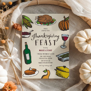 Retro-Handgezeichnetes Thanksgiving-Festmahl Einladung