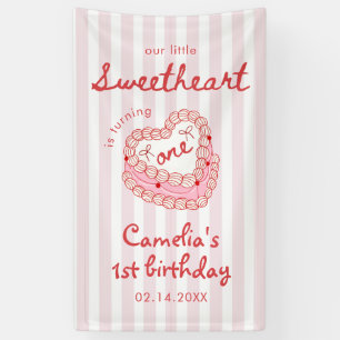 Retro handgezeichnetes Valentinsmädchen erster Geb Banner