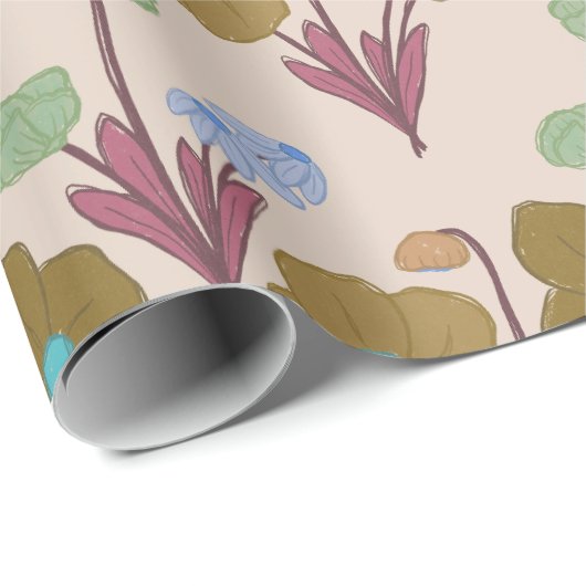 Retro Handrawn Rustikale Blume Geschenkpapier (Rolleneckpunkt)