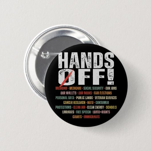 Retro Hands Off Protest Public Lands Medicare Part Button (Vorne & Hinten)