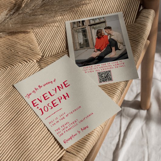 Retro-Handschrift-farbenfrohe moderne QR-Code-Hoch Einladung