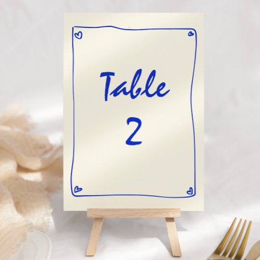 Retro-Handschriftliche blaue Hochzeitstisch-Nummer Einladung