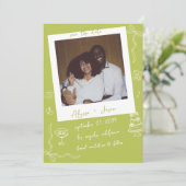 Retro Handwritten Hand Drawn Chartreuse Wedding Save The Date (Stehend Vorderseite)