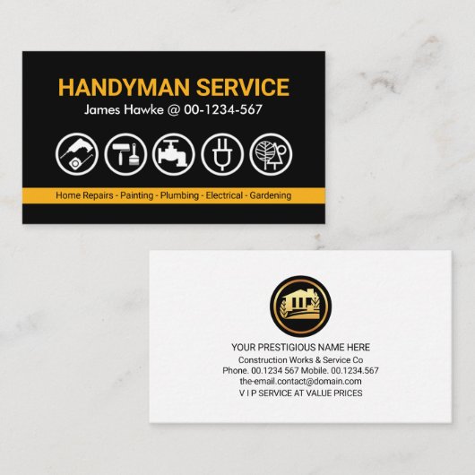 Retro Handyman Yellow Tools Line Visitenkarte (Vorne/Hinten)