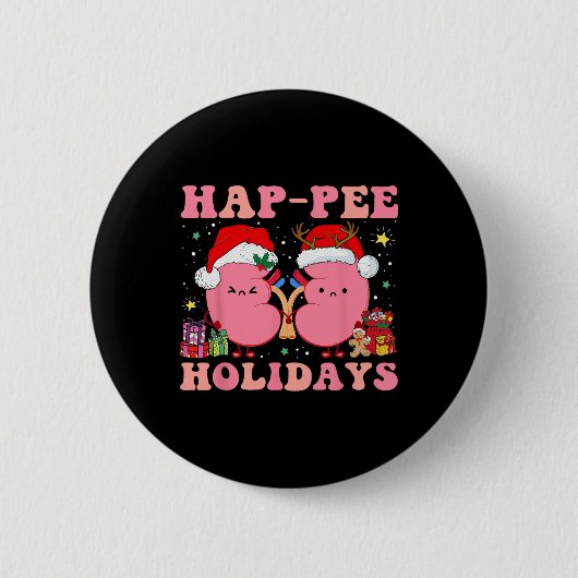 Retro Hap Pe Holidays Weihnachtsdialyse Nurse Ki Button (Vorderseite)
