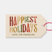Retro Happiest Holidays Typografie Weihnachten Geschenkanhänger (Vorderseite (Horizontal))