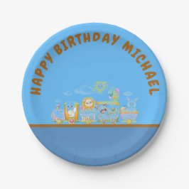 Retro Happy Birthday Animal Train Paper Plate Pappteller