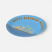 Retro Happy Birthday Animal Train Paper Plate Pappteller (Schrägansicht)