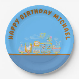 Retro Happy Birthday Animal Train Paper Plate Pappteller