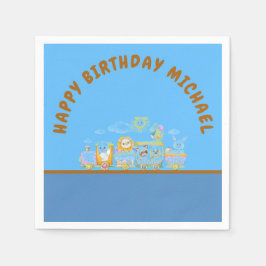 Retro Happy Birthday Animal Train Paper Plate Serviette
