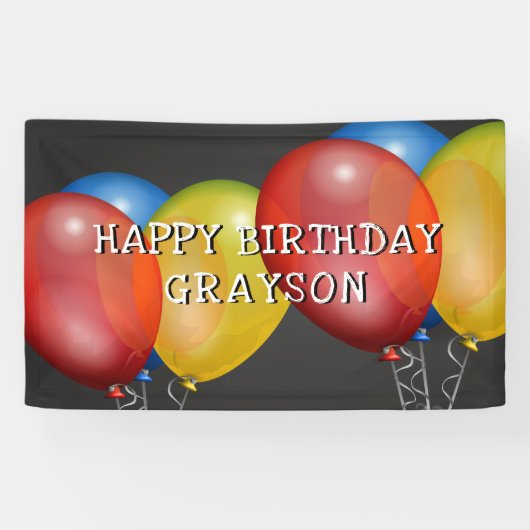 Retro Happy Birthday Balloons auf Chalkboard Banner (Horizontal)