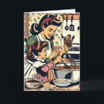 Retro Happy Birthday Daughter Karte<br><div class="desc">Sweet sentimental Happy Birthday Daughter Card. Eine Retro-Szene mit einer Mutter,  die ihrer Tochter beibringt,  einen Kuchen zu backen,  ist nicht in einem Vintagen Comic Buch Pop Art.</div>