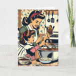 Retro Happy Birthday Daughter Karte<br><div class="desc">Sweet sentimental Happy Birthday Daughter Card. Eine Retro-Szene mit einer Mutter,  die ihrer Tochter beibringt,  einen Kuchen zu backen,  ist nicht in einem Vintagen Comic Buch Pop Art.</div>