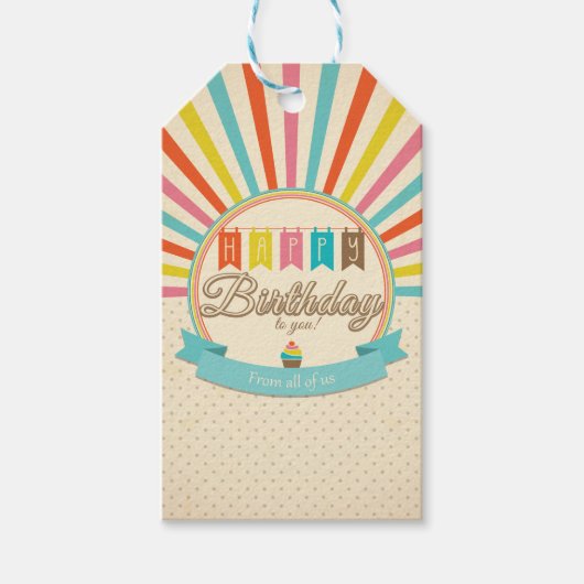 Retro Happy Birthday Gift Tags Geschenkanhänger (Vorderseite)
