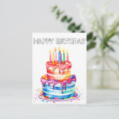 Retro Happy Birthday Party Cake Postkarte (Stehend Vorderseite)