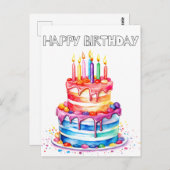 Retro Happy Birthday Party Cake Postkarte (Vorne/Hinten)