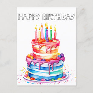 Retro-Happy-Birthday-Party-Torte Postkarte