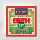 Retro Happy Birthday Typografy Grußkarte (Vorne/Hinten)