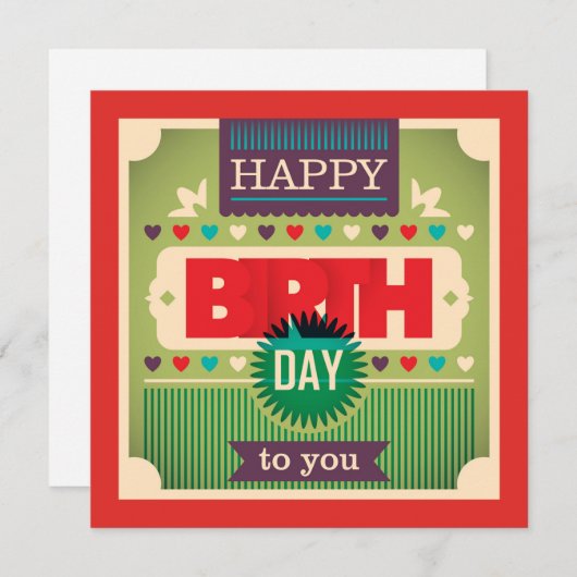 Retro Happy Birthday Typografy Grußkarte (Vorne/Hinten)