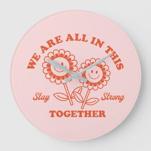 Retro Happy Blume Graphic Große Wanduhr (Vorderseite)