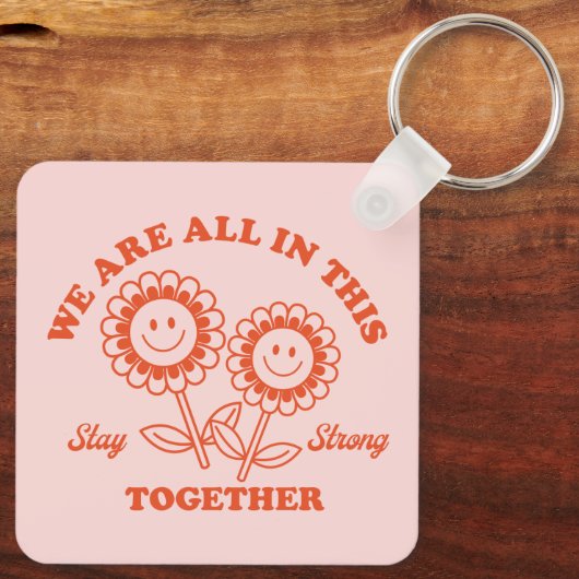 Retro Happy Blume Graphic Schlüsselanhänger (Rückseite)