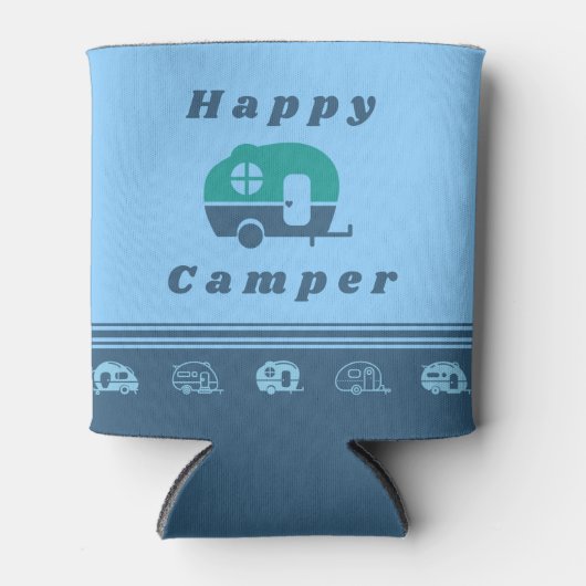 Retro Happy Camper Can Cooler in blau und Aquamari Dosenkühler (Vorderseite)