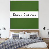 Retro Happy Camper Text Forest Green White Stripes Leinwanddruck (Insitu (Schlafzimmer))