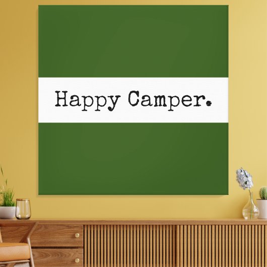 Retro Happy Camper Text Forest Green White Stripes Leinwanddruck (Insitu (Wohnzimmer))