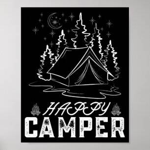 Retro Happy Camper Zelt Kiefernwald Mondnacht Poster
