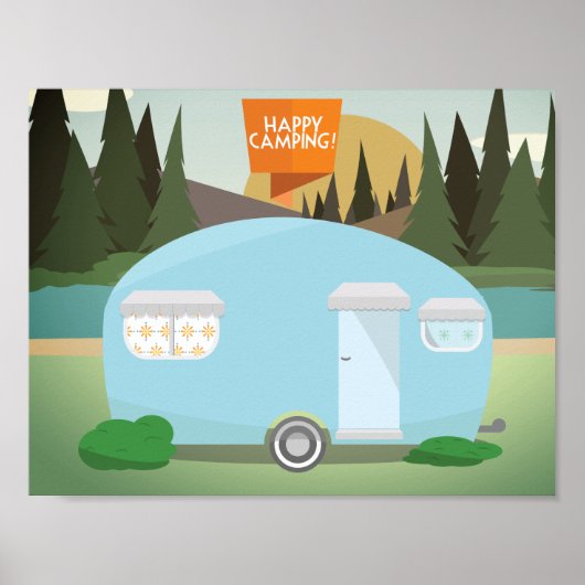Retro Happy Camping, Vintag Camper Poster (Vorne)