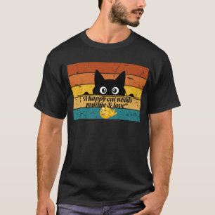 Retro Happy Cat Zitat – Routine & Liebe T-Shirt
