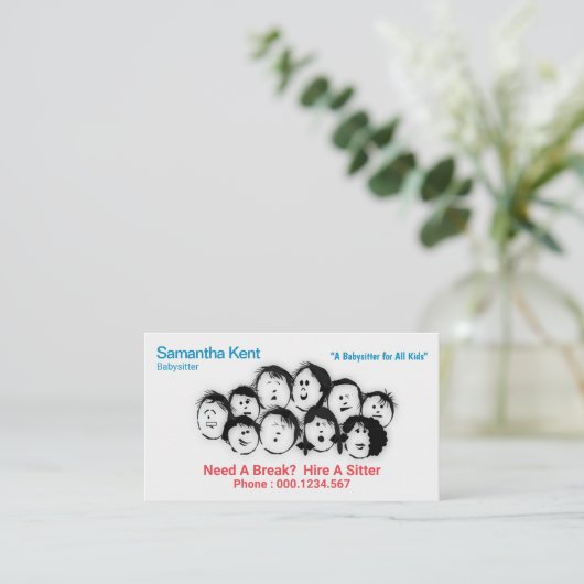 Retro Happy Children Teenage Babysitter Visitenkarte (Stehend Vorderseite)