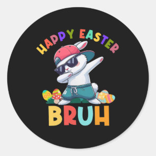 Retro Happy Easter Bruh Dabbing Bunny Kids Boys Runder Aufkleber