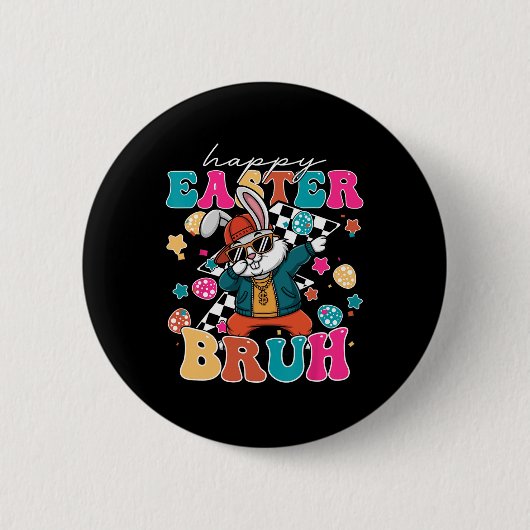 Retro Happy Easter Bruh Niedlich Bunny Dabbing Kle Button (Vorderseite)