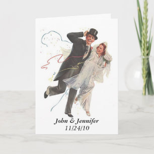 Retro Happy Elated Wedding Couple Geschenke Dankeskarte