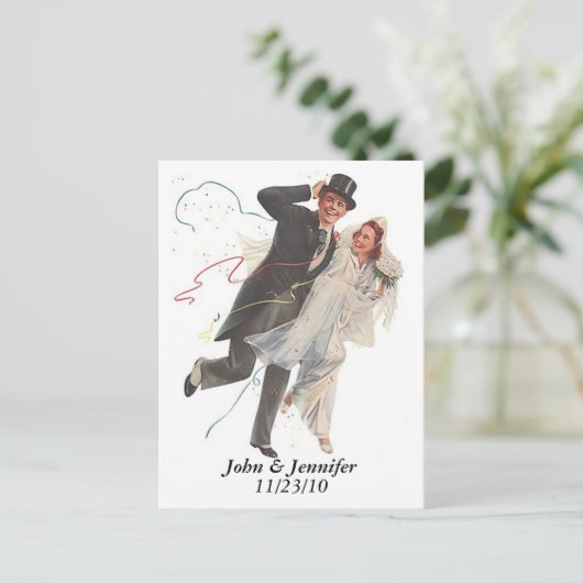 Retro Happy Elated Wedding Couple Geschenke Postkarte (Stehend Vorderseite)