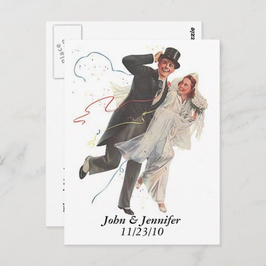 Retro Happy Elated Wedding Couple Geschenke Postkarte (Vorne/Hinten)
