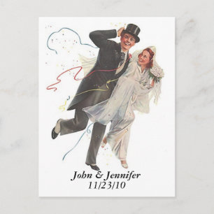 Retro Happy Elated Wedding Couple Geschenke Postkarte