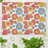 Retro Happy Face Blumen Geschirrtuch (Gefaltet)