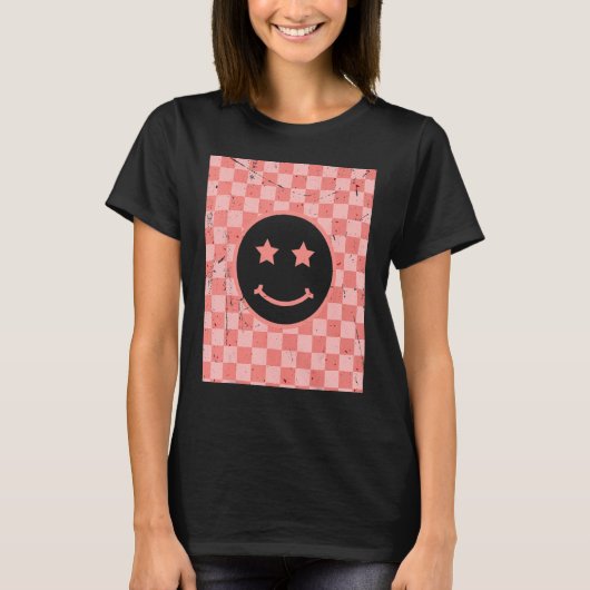 Retro Happy Face Checkered Pattern_2 T-Shirt (Vorderseite)
