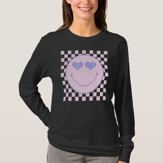 Retro Happy Face Checkered Pattern Happy Face Tre T-Shirt (Vorderseite)