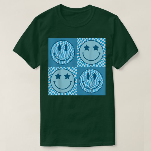 Retro Happy Face Checkered Pattern Smile Face Fun T-Shirt (Design vorne)