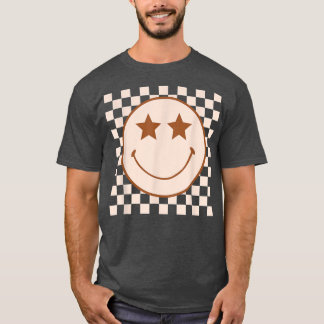 Retro Happy Face Checkered Pattern Smile Face T-Shirt