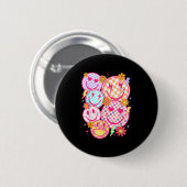 Retro Happy Face Checkered Pattern Smile Face Tren Button (Vorne & Hinten)