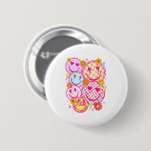 Retro Happy Face Checkered Pattern Smile Face Tren Button (Vorne & Hinten)