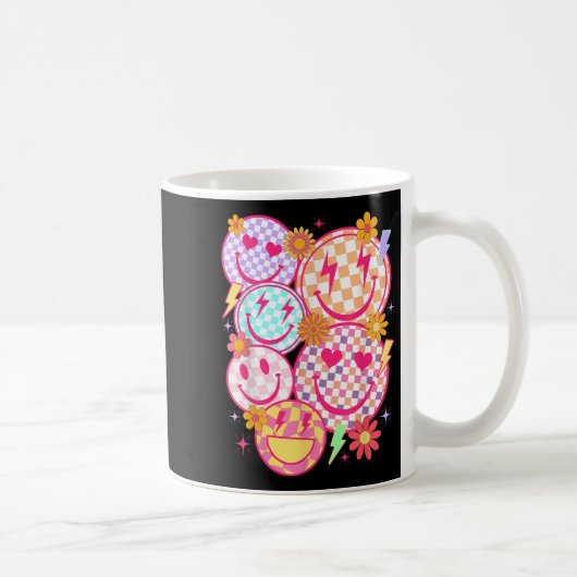 Retro Happy Face Checkered Pattern Smile Face Tren Kaffeetasse (Rechts)