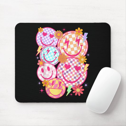 Retro Happy Face Checkered Pattern Smile Face Tren Mousepad (Mit Mouse)